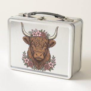 Vintage Floral Highland Cow Vector Shirt Design_1 Metal Lunch Box