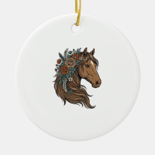Vintage Floral Horse Head Vector Design_1 Ceramic Tree Decoration
