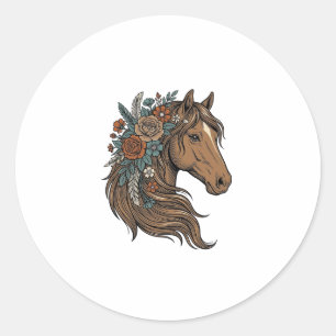Vintage Floral Horse Head Vector Design_1 Classic Round Sticker