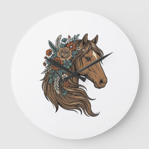Vintage Floral Horse Head Vector Design_1 Large Clock