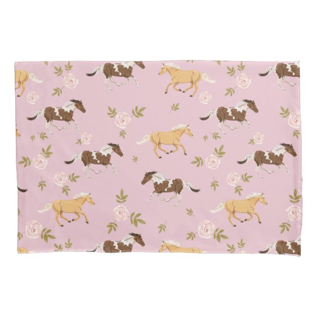 Vintage Floral Horse Pattern Pillowcase (Front-Left)