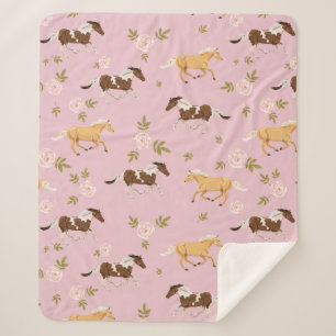 Vintage Floral Horse Pattern Sherpa Blanket