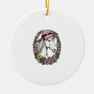 Vintage Floral Horse Portrait Vector Art Design Ceramic Tree Decoration