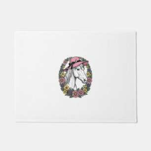 Vintage Floral Horse Portrait Vector Art Design Doormat