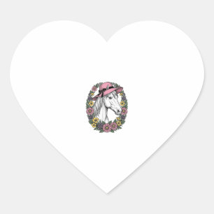 Vintage Floral Horse Portrait Vector Art Design Heart Sticker