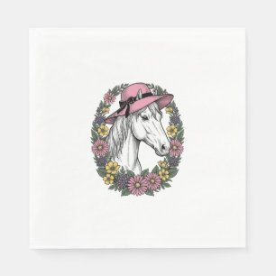 Vintage Floral Horse Portrait Vector Art Design Napkin
