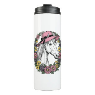 Vintage Floral Horse Portrait Vector Art Design Thermal Tumbler