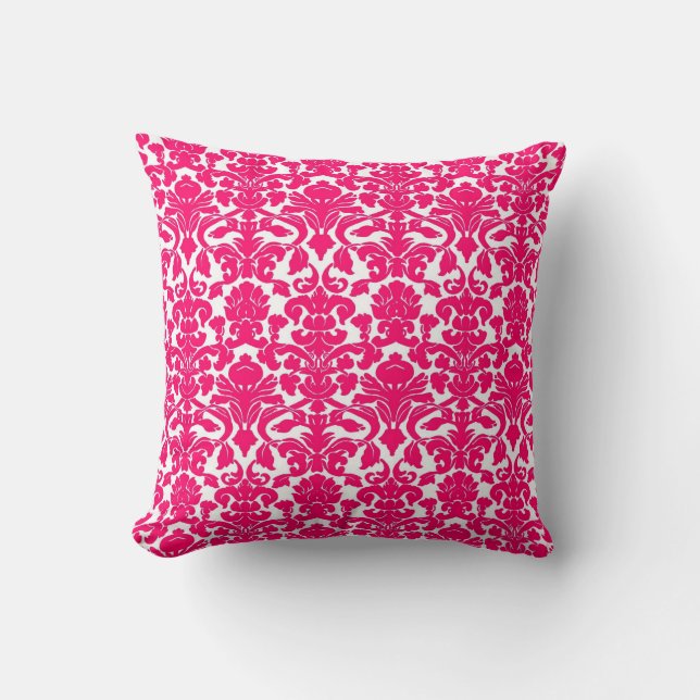 Vintage Floral Hot Pink Damask Seal Pillow (Front)