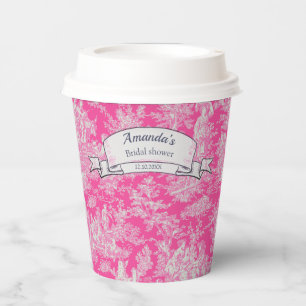 Vintage floral hot pink  toile de jouy shower  paper cups