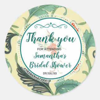 Vintage Floral Hummingbird Bridal Shower Thank You Classic Round Sticker