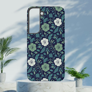 Vintage Floral Illustration Dark Navy Sage Green Samsung Galaxy Case