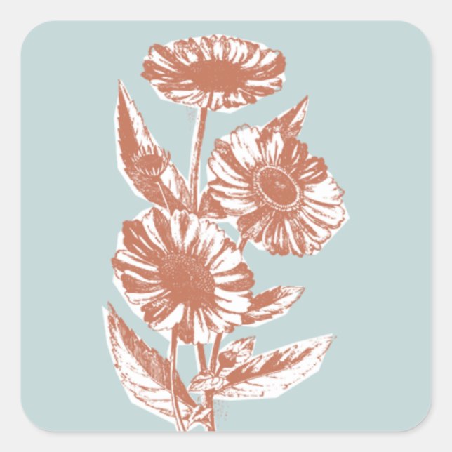 Vintage Floral Illustration Envelope Seal - Blue (Front)