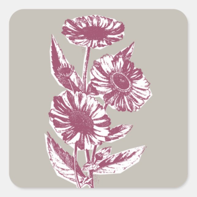 Vintage Floral Illustration Envelope Seal - Grey (Front)