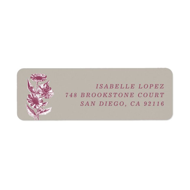 Vintage Floral Illustration Mailing Label - Grey (Front)