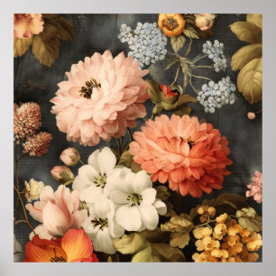 Vintage Floral Illustration with Mixed Blossoms Poster