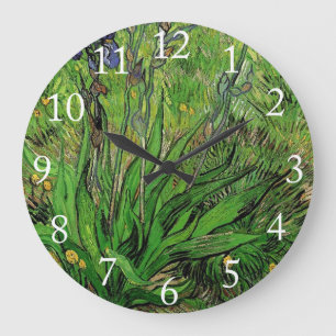 Vintage floral Iris by Vincent van Gogh Large Clock
