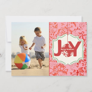 Vintage Floral Joy Christmas photo card