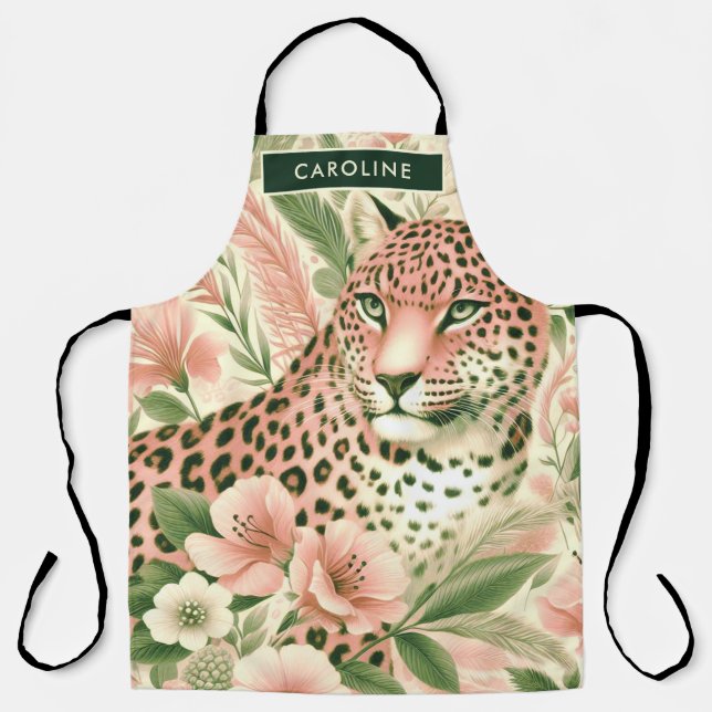 Vintage Floral Jungle Leopard Apron (Front)
