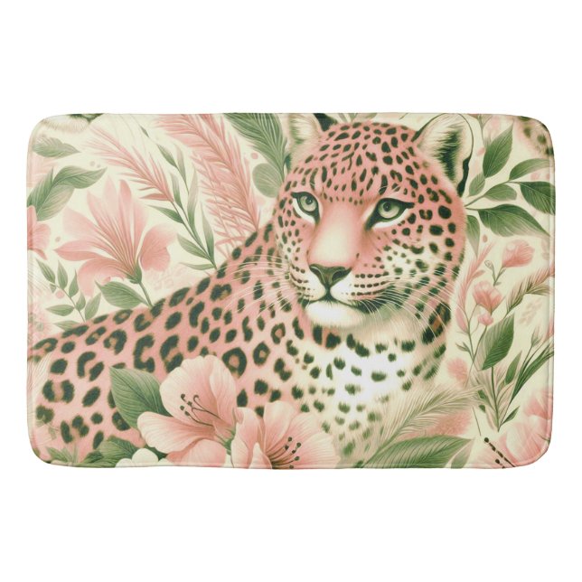 Vintage Floral Jungle Leopard Bath Mat (Front)