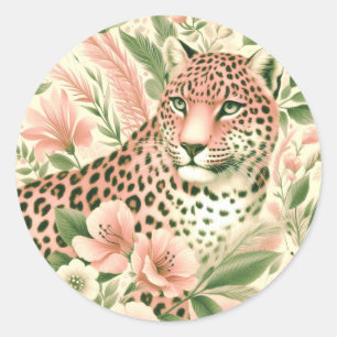 Vintage Floral Jungle Leopard Classic Round Sticker