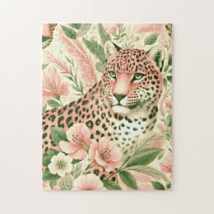 Vintage Floral Jungle Leopard Jigsaw Puzzle