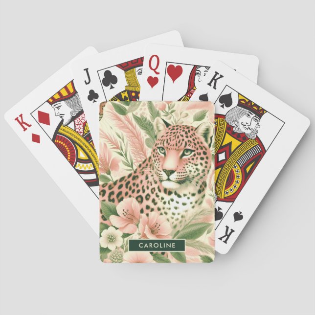 Vintage Floral Jungle Leopard Playing Cards (Back)