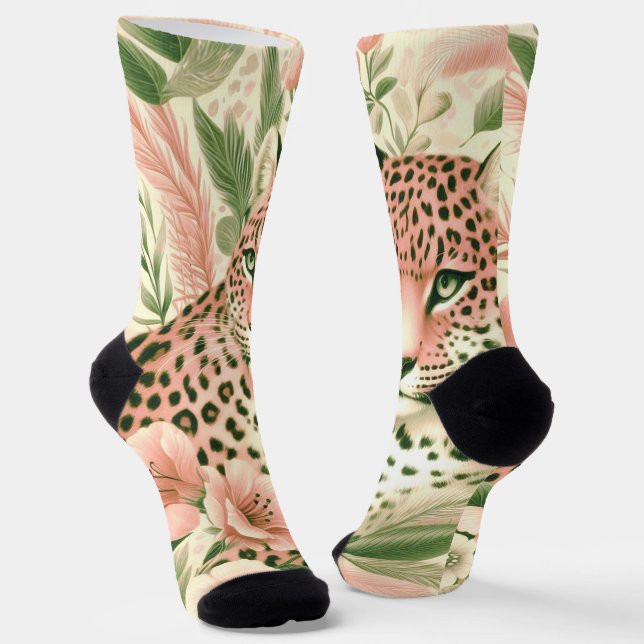Vintage Floral Jungle Leopard Socks (Angled)