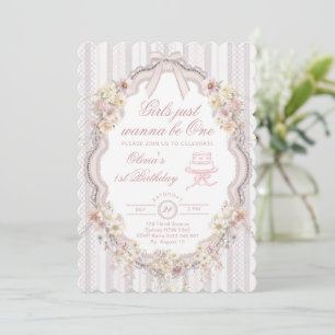 Vintage Floral Just Wanna be One First Birthday Invitation