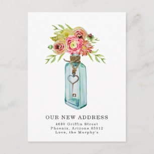 Vintage Floral Key Moving Announcement Postcard
