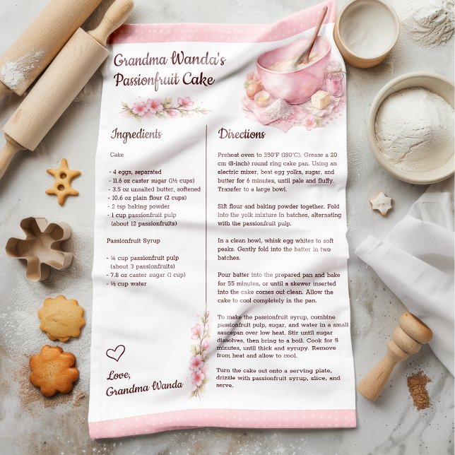 Vintage Floral Kitchen Recipe Keepsake  Tea Towel (Turn a cherished recipe into a timeless keepsake with this beautiful custom recipe tea towel. )