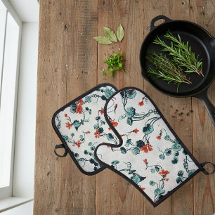Vintage Floral Kitchen Set - Potholder & Oven Mitt