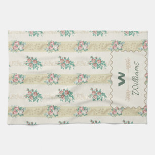 Vintage Floral Kitchen Towel with Personalization 