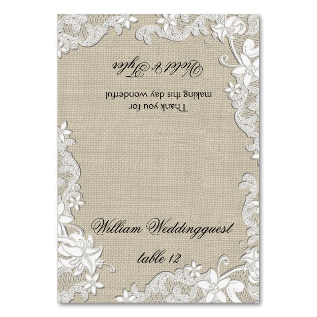 Vintage Floral Lace Design Seating Card (Front)