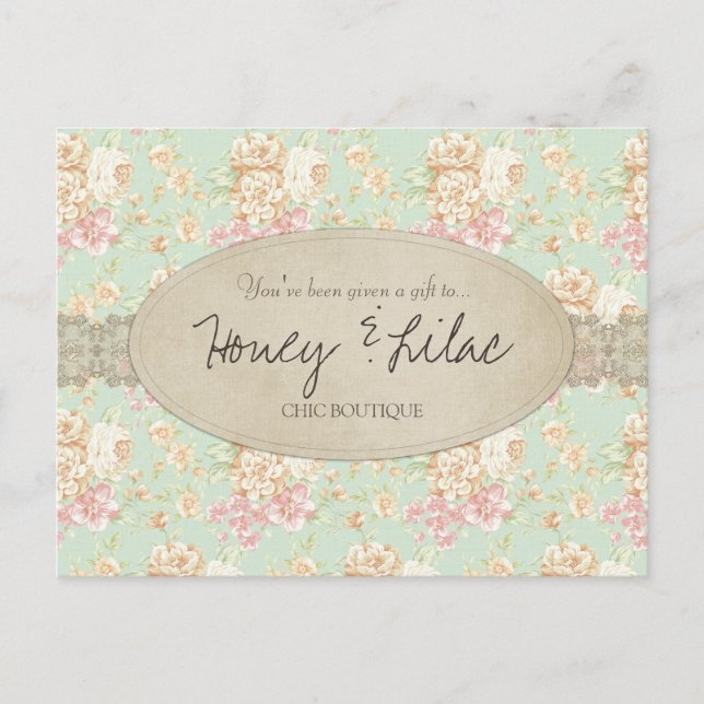 Vintage Floral Lace Gift Certificate Postcard (Front)
