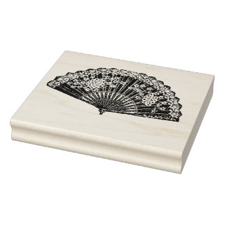 Vintage Floral Ladies Fan Rubber Art Stamp