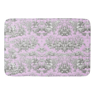 Vintage floral lake pink toile de jouy bath mat