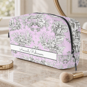 Vintage floral lake pink toile de jouy monogram ac dopp kit