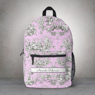 Vintage floral lake pink toile de jouy monogram ac printed backpack