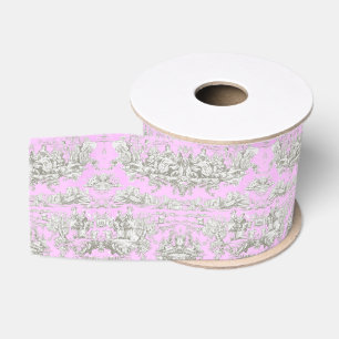 Vintage floral lake pink toile de jouy monogram grosgrain ribbon