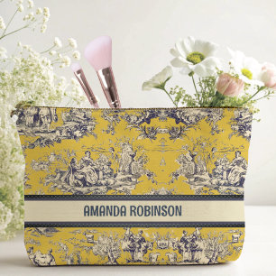 Vintage floral lake yellow toile de jouy monogram accessory pouch