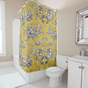 Vintage floral lake yellow toile de jouy shower curtain