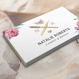 Vintage Floral Lashes Makeup Artist Logo Salon Business Card