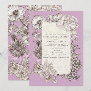 Vintage Floral Lavender Purple Modern Wedding  Invitation