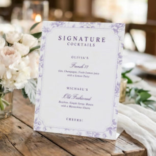 Vintage Floral Lavender Signature Drinks Wedding Pedestal Sign