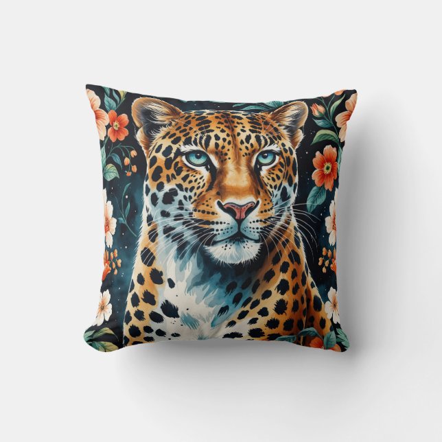 Vintage floral leopard cushion (Front)
