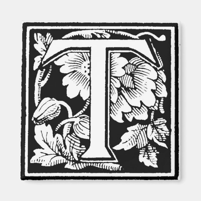 Vintage Floral Letter T - Magnet (Front)