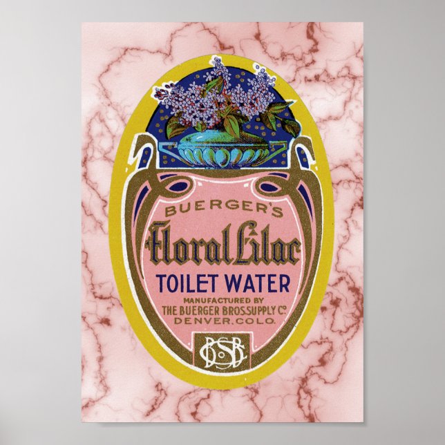Vintage Floral Lilac Toilet Water Label Poster (Front)