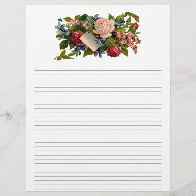 Vintage Floral Lined Letterhead Stationery (Front)