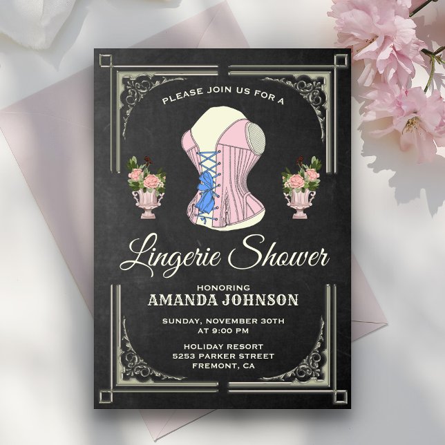 Vintage Floral Lingerie Bridal Shower Invitation (Creator Uploaded)