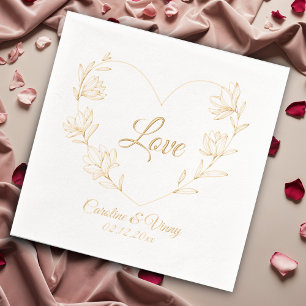 Vintage Floral Love Custom Names & Date Foil Napkins